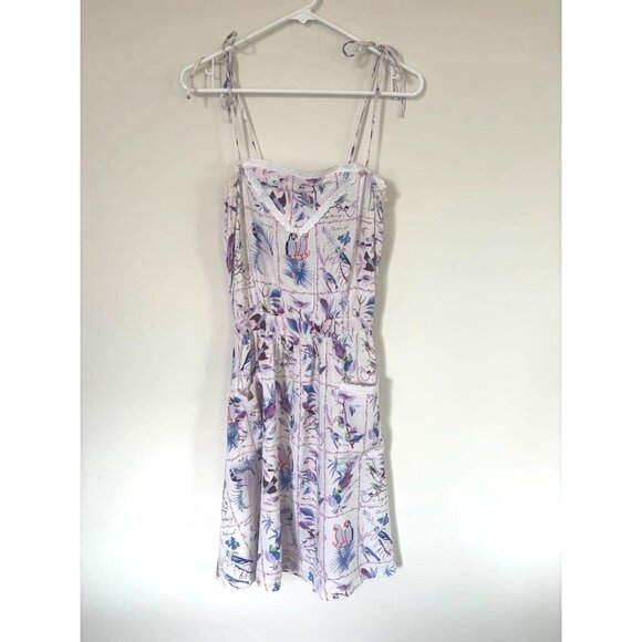 ONE TEASPOON Dress Size Medium Bird Pattern Lace Trim Tie Straps Sundress Mini - Picture 1 of 8